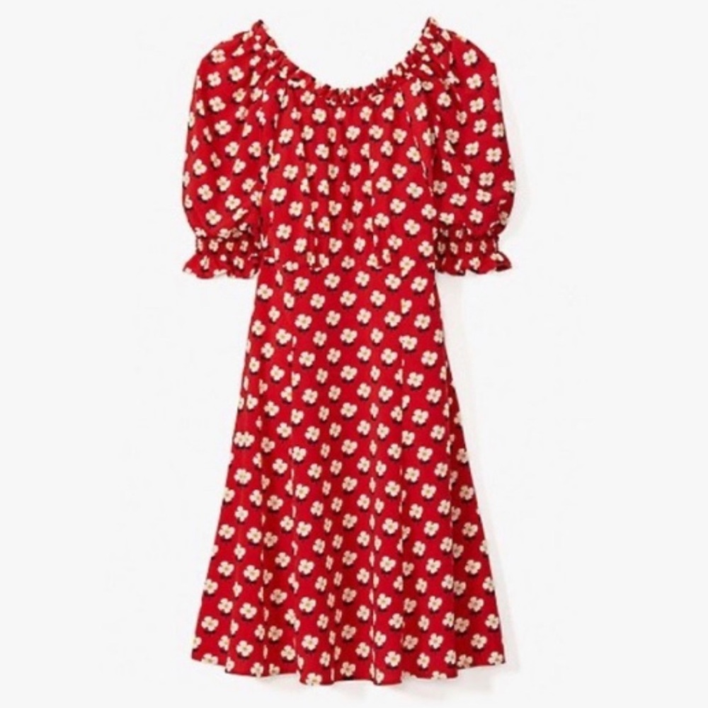 NWT Kate Spade Block Flower Fluid Dress In Lava Falls